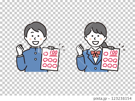 テストで100点をとる学生の男女 123238154