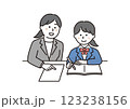 先生に勉強を教えてもらう女子学生 123238156