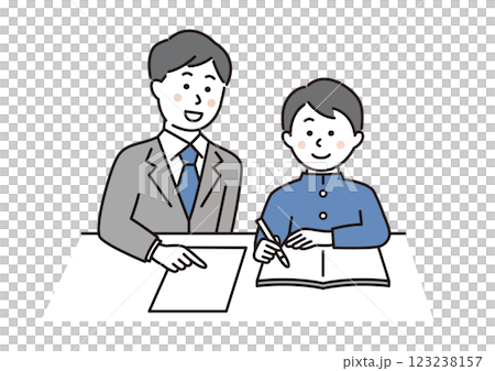 一名男學生正在接受老師的授課 123238157