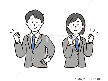 ガッツポーズをする学生の男女 ガッツポーズをする学生の男女 123238160