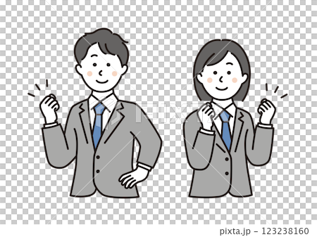 ガッツポーズをする学生の男女 ガッツポーズをする学生の男女 123238160