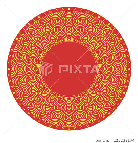 Vector Japanese pattern in oriental geometric traditional style. Festive ornament for lunar chinese new year decoration. Red and golden asian creative motif. Abstract Waves and Circles 123238174