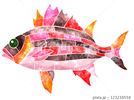 海水魚エビスタイの可愛いタイル画切り絵イラスト 海水魚エビスタイの可愛いタイル画切り絵イラスト 123238558