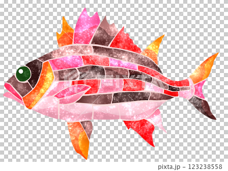 海水魚エビスタイの可愛いタイル画切り絵イラスト 海水魚エビスタイの可愛いタイル画切り絵イラスト 123238558