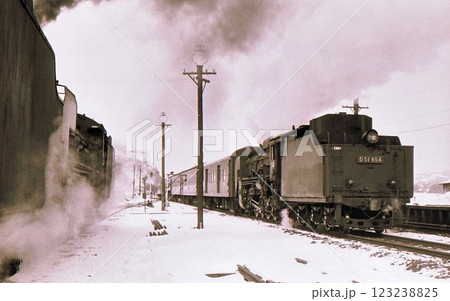 昭和45年　蒸気機関車D51旅客列車　後補機　奥羽本線碇ヶ関　青森県　記録写真 123238825