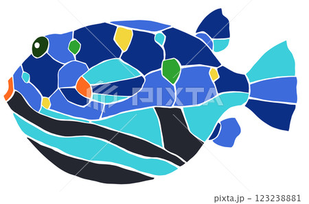 海水魚さざ波フグの素敵なステンドグラス画風切り絵イラスト目地無し 123238881
