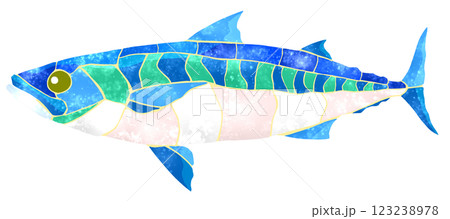 海水魚サバの綺麗なモザイク画風切り絵イラスト 海水魚サバの綺麗なモザイク画風切り絵イラスト 123238978