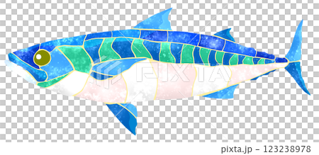 海水魚サバの綺麗なモザイク画風切り絵イラスト 海水魚サバの綺麗なモザイク画風切り絵イラスト 123238978