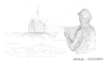 Engineer and oil rig. Abstract 3d floating rig platform 123239007