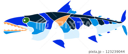 海水魚サワラの素敵なステンドグラス画風切り絵イラスト目地無し 123239044