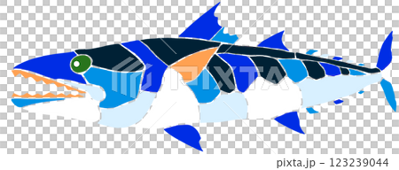 海水魚サワラの素敵なステンドグラス画風切り絵イラスト目地無し 123239044