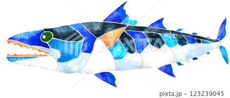 海水魚サワラの可愛いモザイク画風切り絵イラスト 123239045