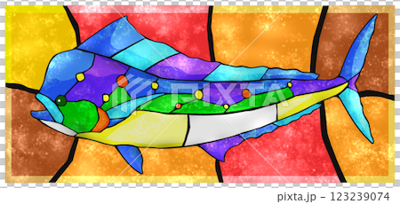 漂亮的瓷磚剪紙插圖，描繪了一條鹹水魚，鯕鰍，背景為 123239074