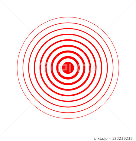 Pain localization icon. Red concentric circles. Sore, ache or inflammation symbol. Pulse or vibration sign. Shockwave, radar or sound wave pictogram isolated on white background. Vector illustration Pain localization icon. Red concentric circles. Sore, ache or inflammation symbol. Pulse or vibration sign. Shockwave, radar or sound wave pictogram isolated on white background. Vector illustration 123239239