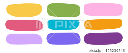 Set of cute rectangular textbox shapes in doodle style. Colorful empty organic forms for tags, stickers, speech or quote bubbles, paper notes isolated on white background. Vector flat illustration 123239246