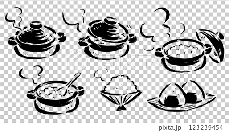 陶鍋煮飯-手繪單色線描套裝 陶鍋煮飯-手繪單色線描套裝 123239454