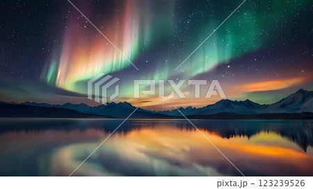 ゲーム背景 美しい夜空とオーロラのある風景 ゲーム背景 美しい夜空とオーロラのある風景 123239526