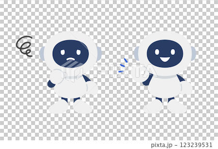 悩み･OKサインのポーズをするAIロボットのセット【ベクターイラスト素材】 123239531