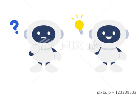 疑問･ひらめきのポーズをするAIロボットのセット【ベクターイラスト素材】 123239532