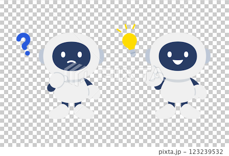 疑問･ひらめきのポーズをするAIロボットのセット【ベクターイラスト素材】 123239532