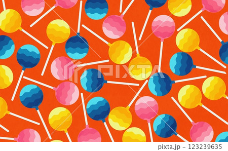 棒付きの丸いキャンディーのパターン(レッド) 123239635