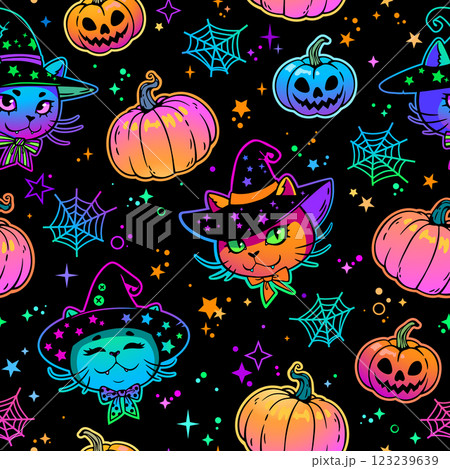 Seamless vector pattern with cute cats and Halloween pumpkin Seamless vector pattern with cute cats and Halloween pumpkin 123239639