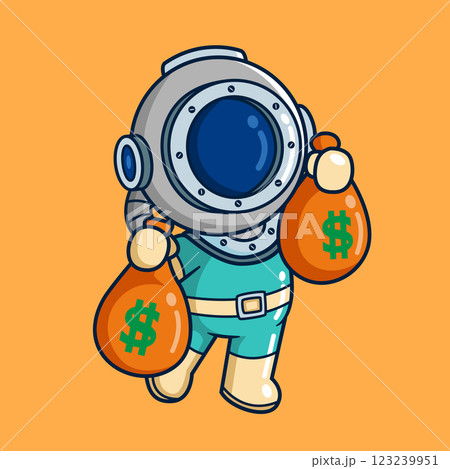 diver carrying two bags of money of illustration 123239951