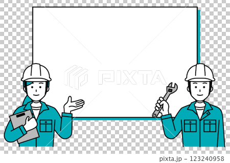 Male and female workers explaining in front of a whiteboard 123240958