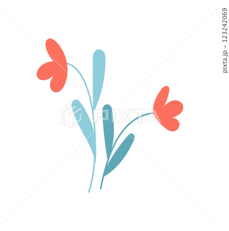 Vibrant flower blossom in modern flat style. Artistic representation of a beautiful plant with bright colors. Floral decoration captures natures essence, flat art format, ideal for media and print. 123242069