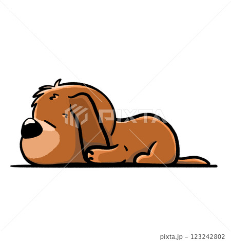 Sleeping brown dog isolated cartoon illustration,  dog with floppy ears lying color drawing 123242802
