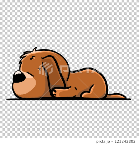 Sleeping brown dog isolated cartoon illustration,  dog with floppy ears lying color drawing 123242802