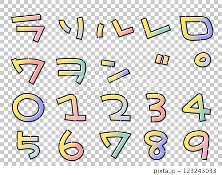 可愛いグラデーション文字　カタカナ　ラ～ン　数字 123243033