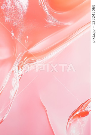 Abstract fluid texture in pink and orange with translucent curves pattern 123243069