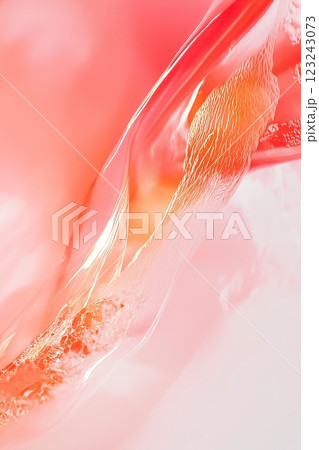 Abstract fluid texture in pink and orange with translucent curves pattern 123243073