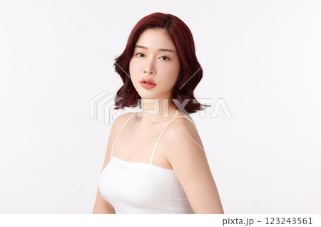 Beautiful young asian woman with clean fresh skin on white background, Face care, Facial treatment, Cosmetology, beauty and spa, Asian women portrait. 123243561