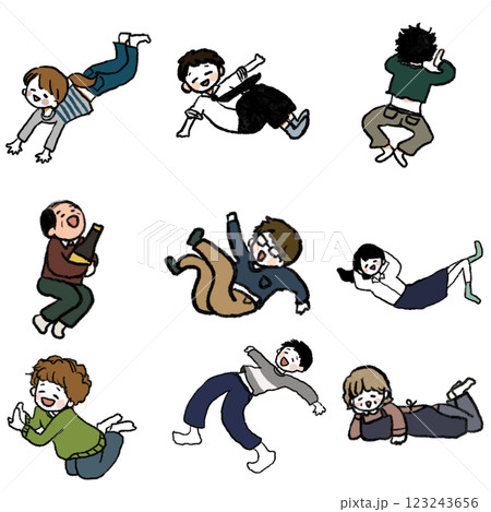 色々なポーズの酔っ払う人々 123243656