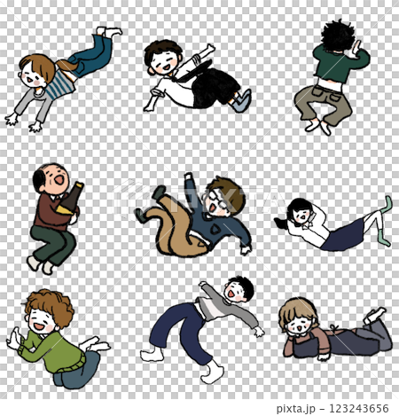 色々なポーズの酔っ払う人々 123243656