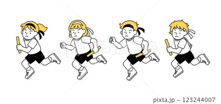 真剣なリレー・徒競走・かけっこのベクターイラスト素材 シンプル かわいい 小学生 男子 女子 123244007