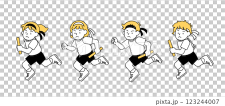 真剣なリレー・徒競走・かけっこのベクターイラスト素材 シンプル かわいい 小学生 男子 女子 123244007