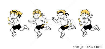 楽しいリレー・徒競走・かけっこのベクターイラスト素材 シンプル かわいい 小学生 男子 女子 123244008