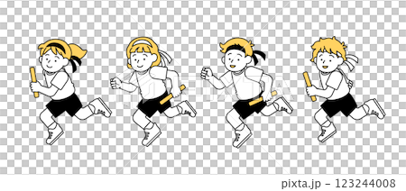 Fun relay, foot race, running race vector illustration material Simple cute Elementary school students Boys Girls 123244008