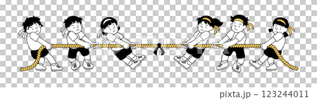 Tug of war vector illustration Sports day Physical education class Simple Cute Elementary school Junior high school 123244011