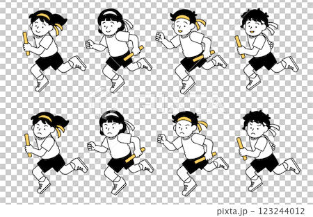 接力賽、競走、跑步向量插圖集簡單可愛的小學生男孩女孩 123244012