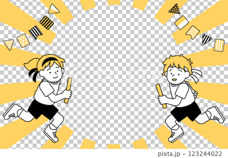 運動会・リレー・かけっこ・徒競走のフレームベクターイラスト  枠 コピースペース 体育祭 人物  123244022