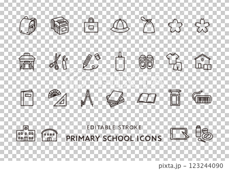 小学校にまつわるアイコンセット(モノクロ) 小学校にまつわるアイコンセット(モノクロ) 123244090