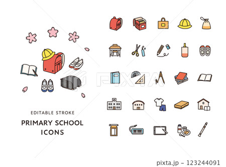 小学校にまつわるアイコンセット(カラー) 小学校にまつわるアイコンセット(カラー) 123244091