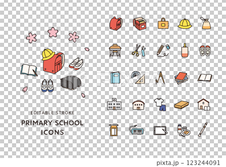 小学校にまつわるアイコンセット(カラー) 小学校にまつわるアイコンセット(カラー) 123244091