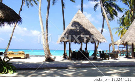 高級リゾートホテルの海の見えるレストラン 123244113