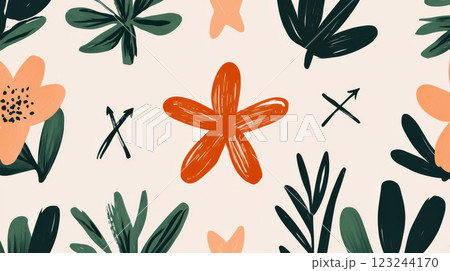 Colorful floral pattern with leaves and flowers on light background 123244170