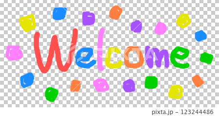 Illustrations of welcome messages and greetings written in English 123244486
